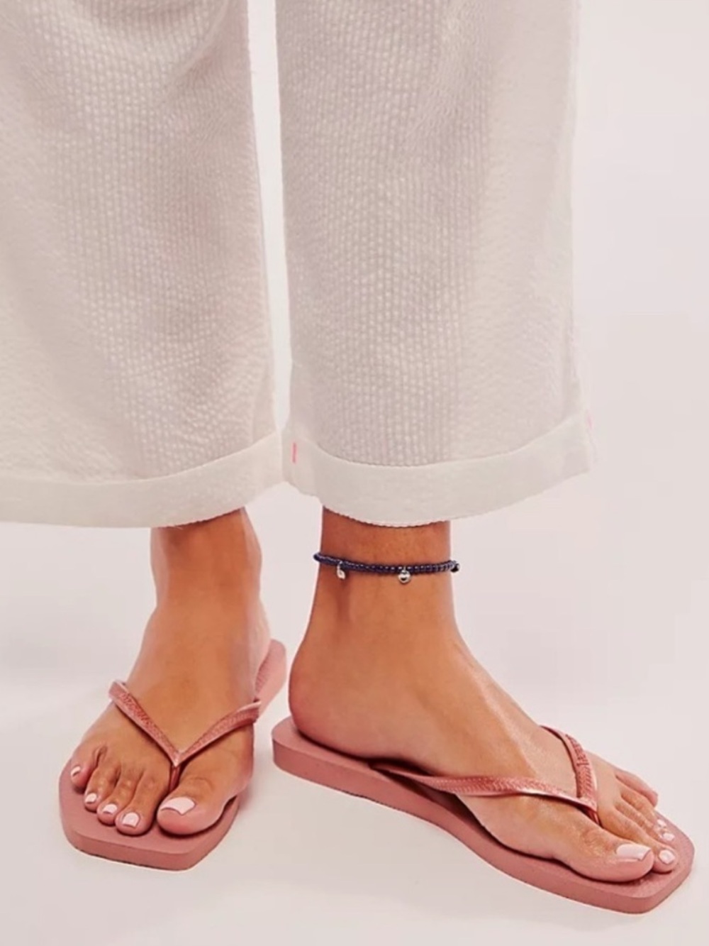 🆕 NWT Free People Havaianas Slim Square-Toe Sandals • Rose • L 39/40 (8.5-9)